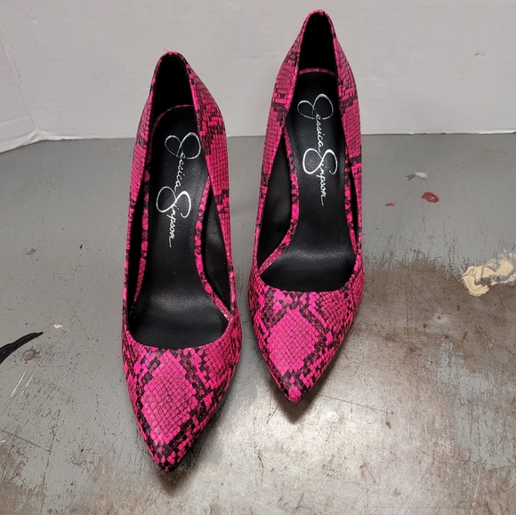 HOT PINK! JESSICA SIMPSON HEELS SZ 8.5 ANIMAL PRINT SHOES - Picture 3 of 8